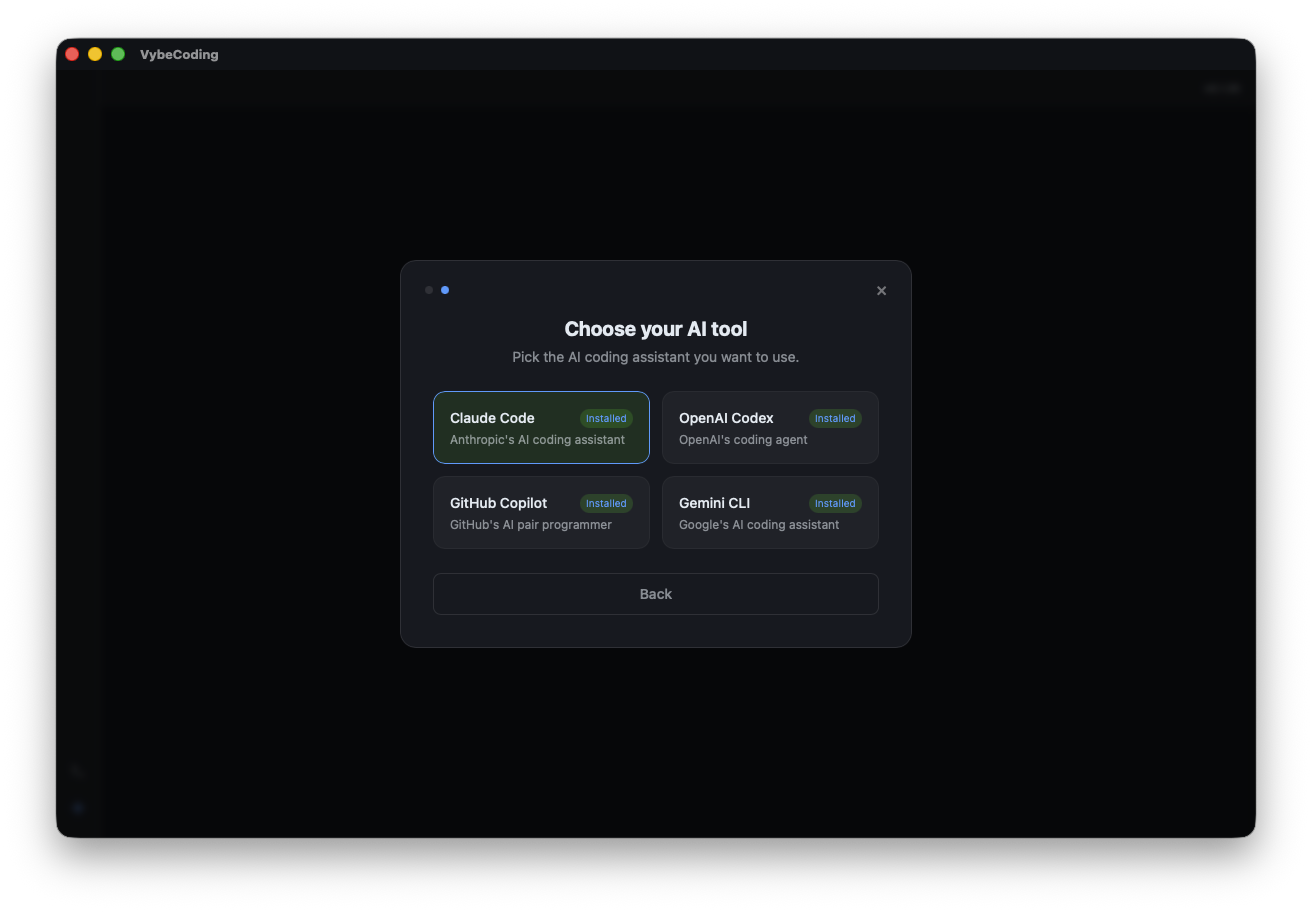 Choose your AI tool: Claude Code, OpenAI Codex, GitHub Copilot, Gemini CLI