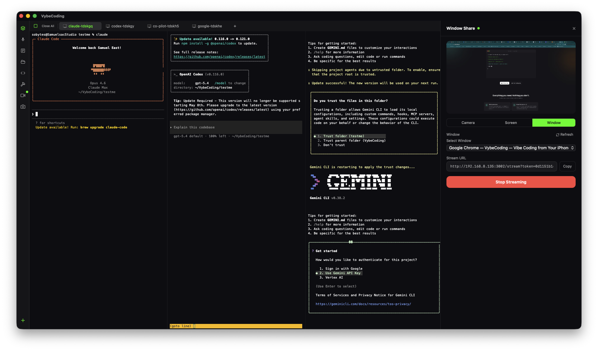 VybeCoding Desktop — AI coding terminal with split view on macOS